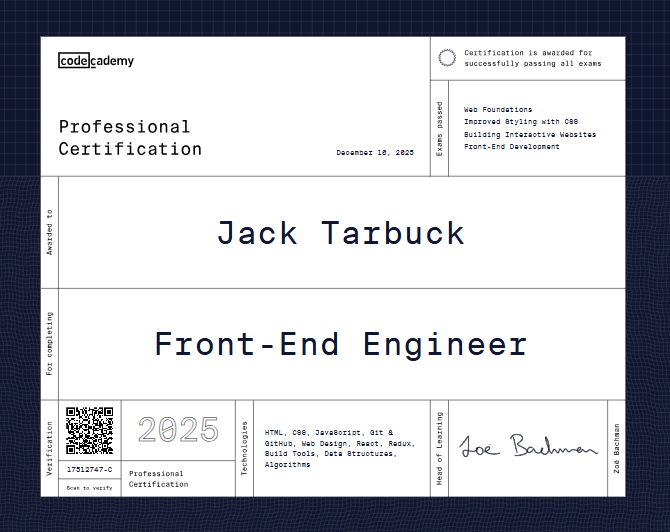 Front-End Engineer Certificate